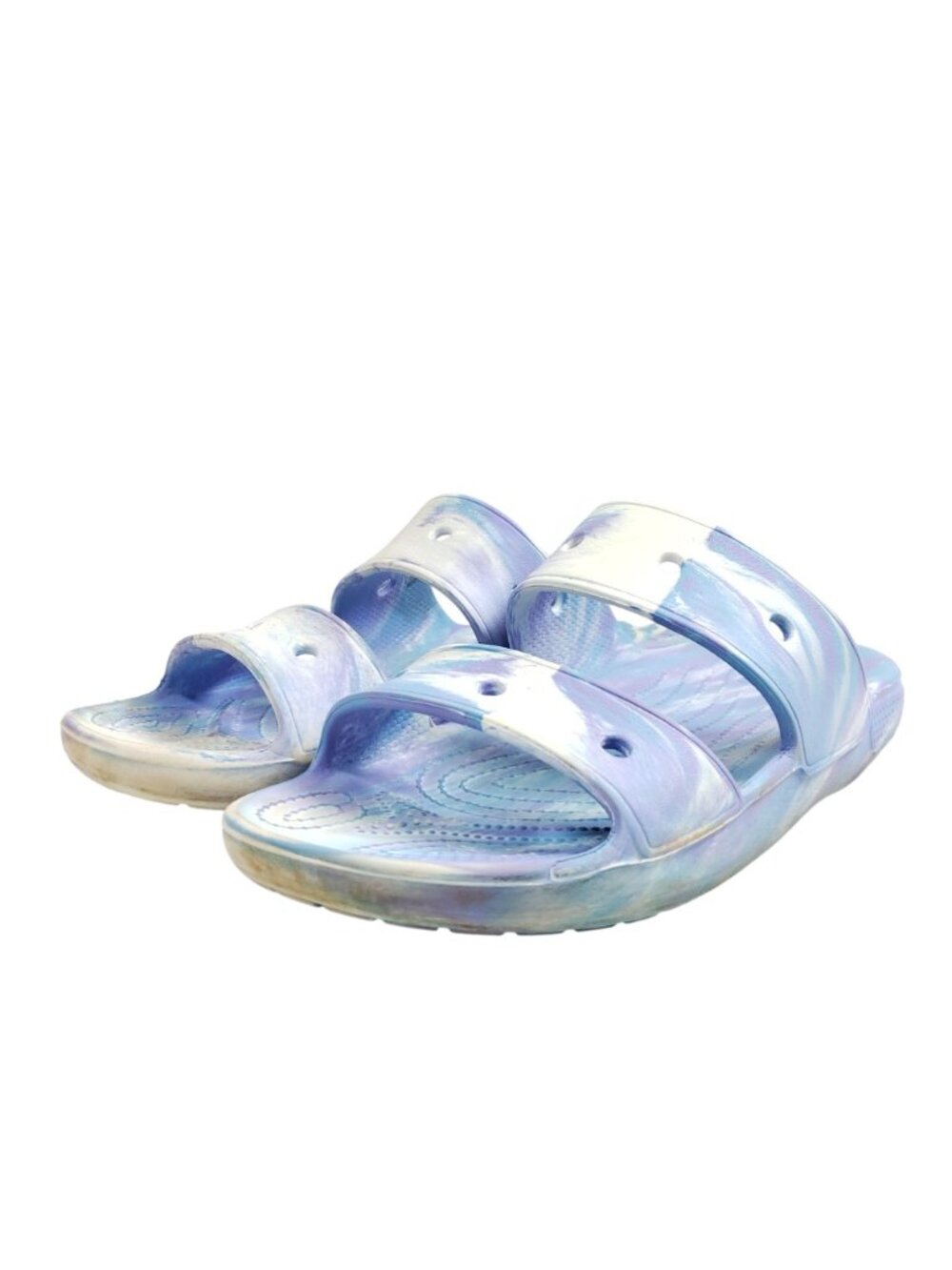 Crocs Womens 12 Tie-Dye Slide Sandals Blue & White - Picture 2 of 9